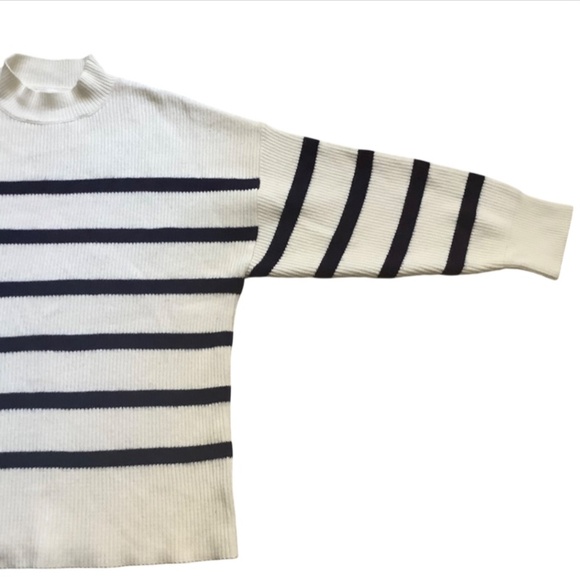 MNG Cream and Blue Striped Mock Neck Sweater - Picture 4 of 6